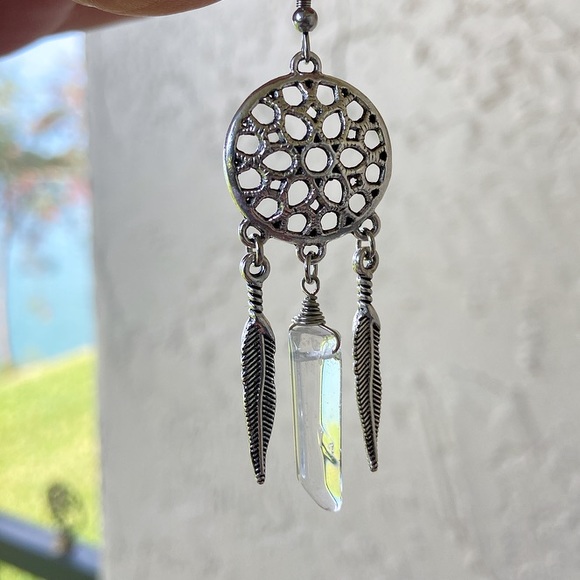 Genuine crystal quartz dream catcher earrings - Picture 8 of 9